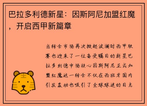 巴拉多利德新星：因斯阿尼加盟红魔，开启西甲新篇章